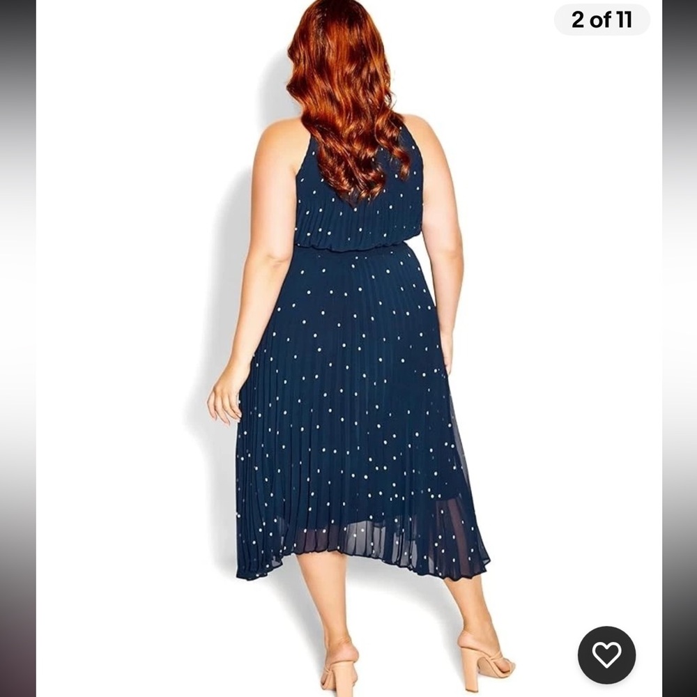 City Chic Plus Halter Chiffon Paris Spot Midi Dress Polka Dot Navy White XXL - Picture 2 of 11